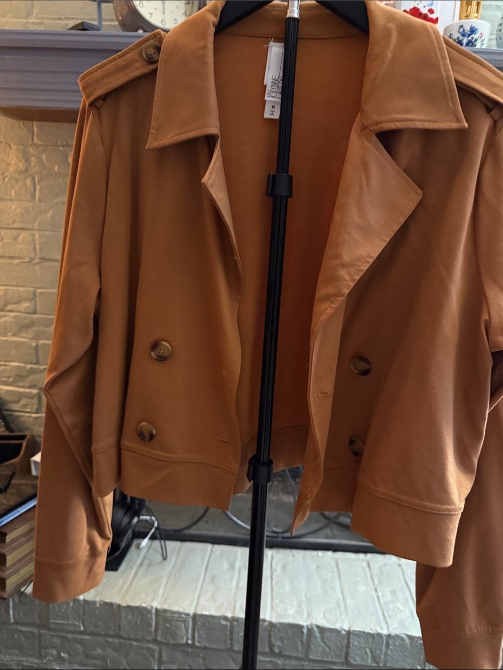 Cropped Double-Breasted Trench Coat in Camel NWOT